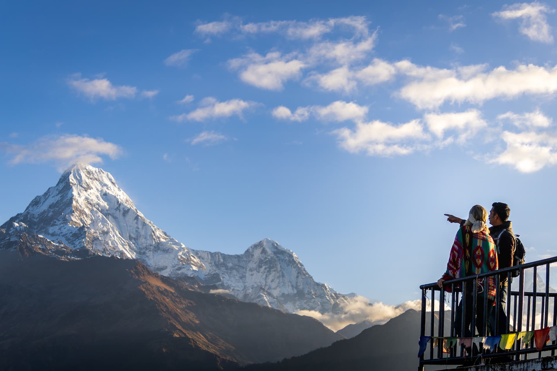 Scenic Annapurna Himalayas view with Kapil and a guest during the trek