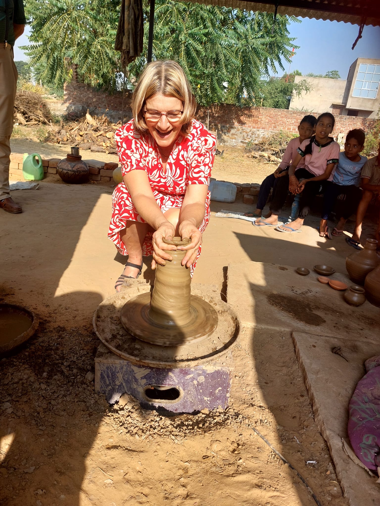 Traditional pottery making in a local workshop in India