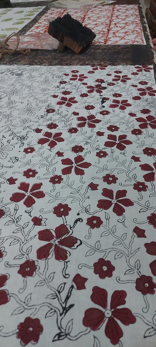 Hand block-printed fabric